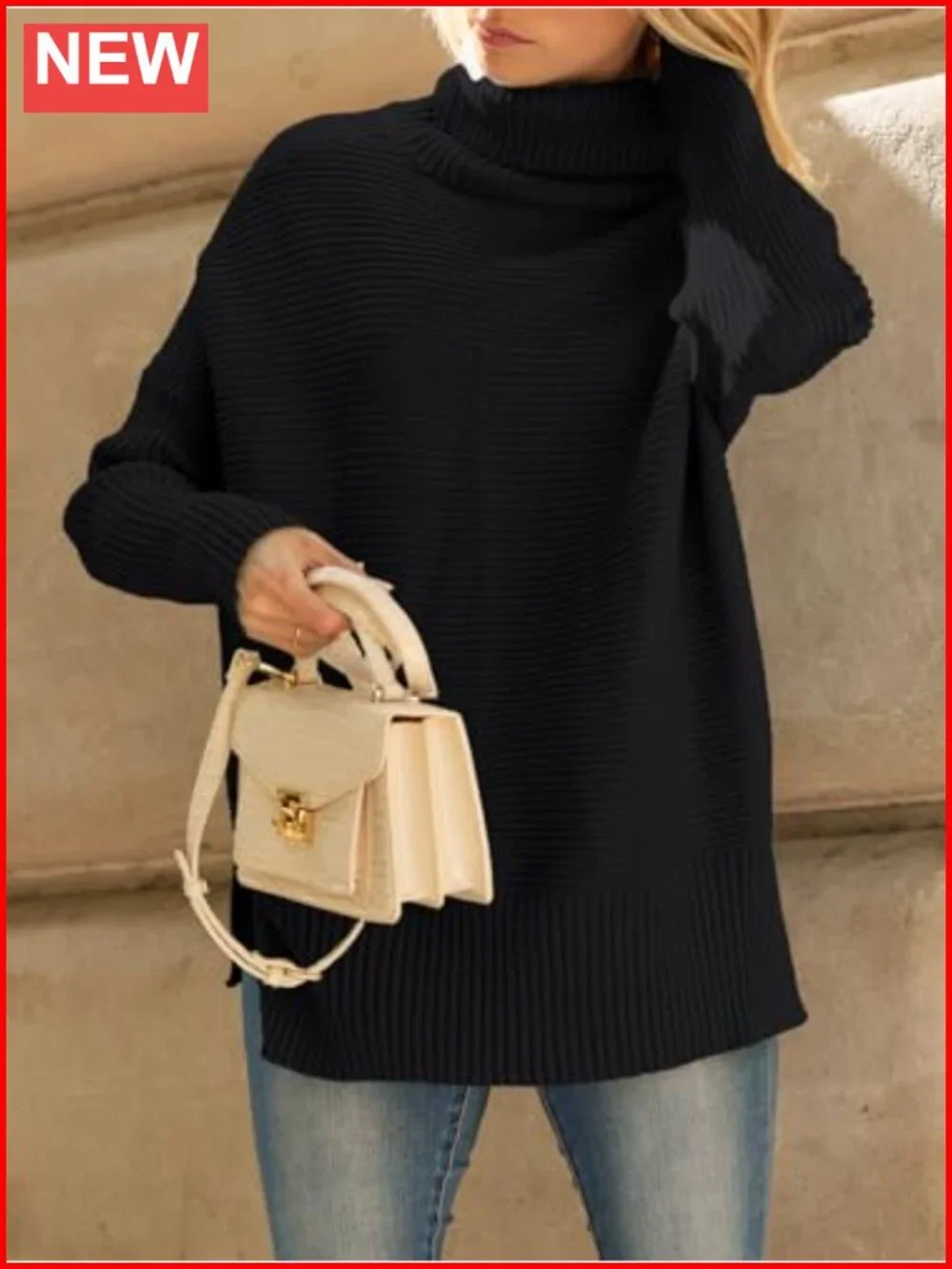 Oversized Roll Neck Turtleneck Sweater Tunic Pullover Long Sleeve